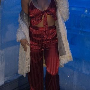 Red satin pant and top set